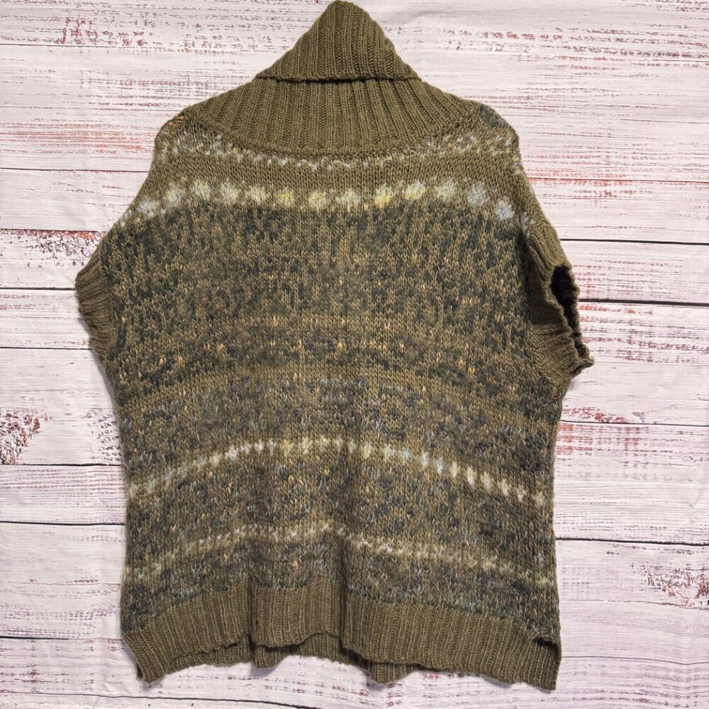 FREE PEOPLE Snow Bunny Oversized Green Cap Sleeve Fair Isle Cowl Neck Sw… - Picture 3 of 7